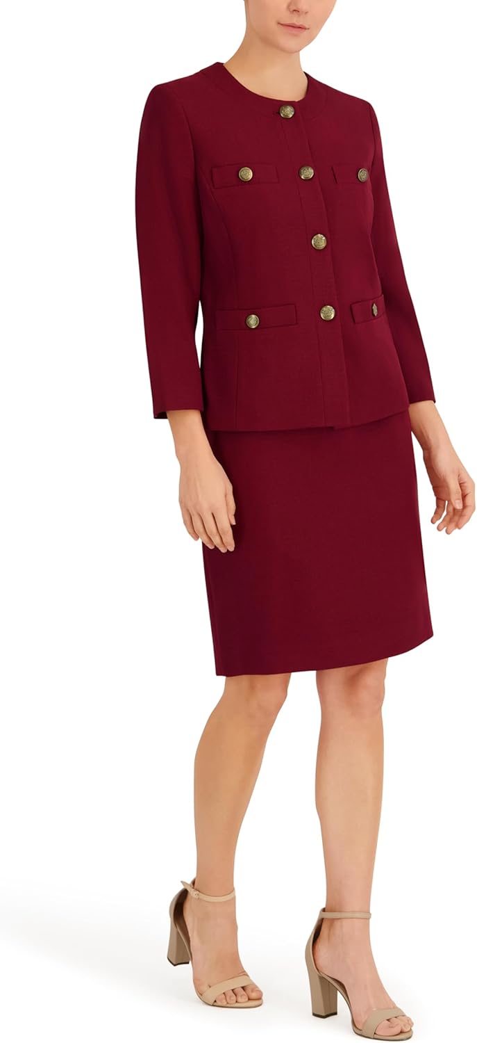 2-piece Button Front Blazer &amp Skirt Set