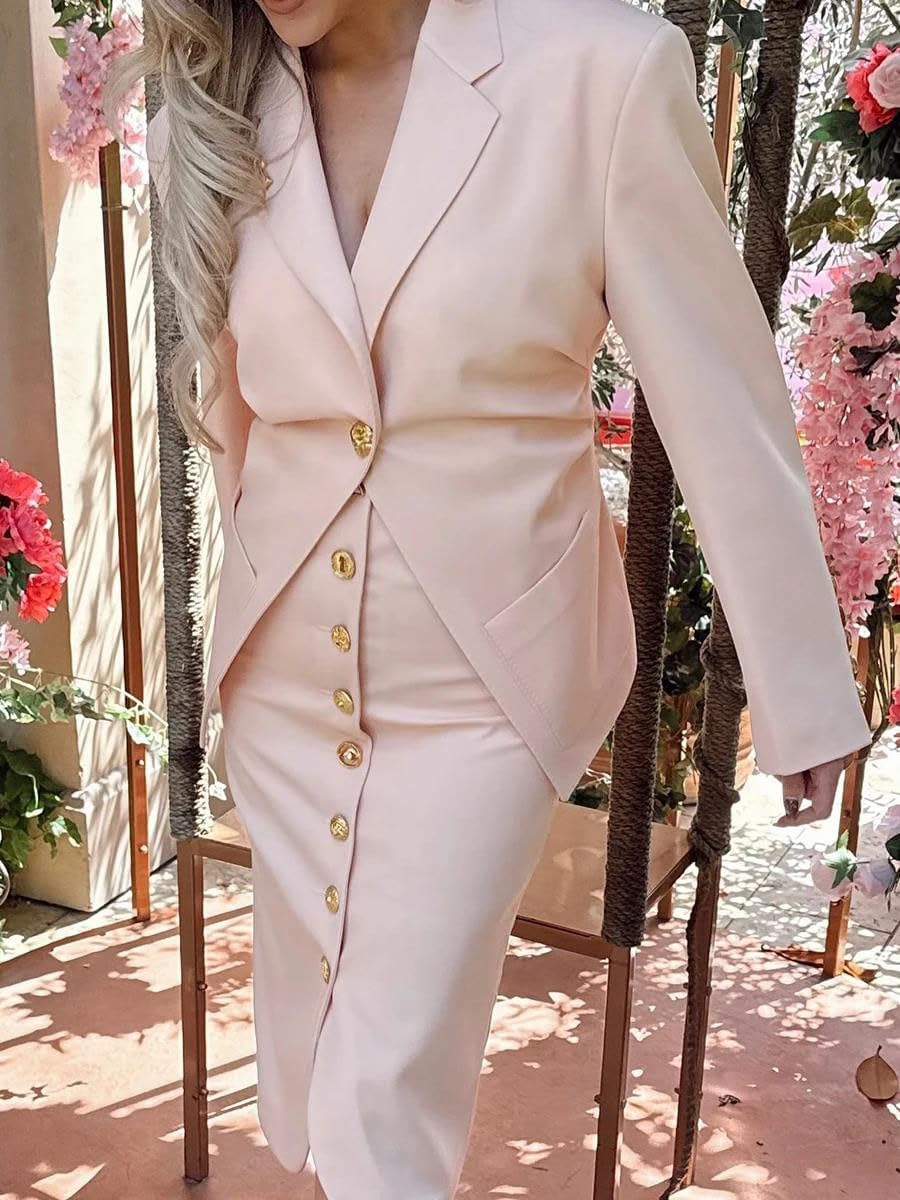 Single Breasted Skirt Suit Lapel Long Sleeve Blazer with High Waist Skirt Workwear Dinner Party Single Breasted Skirt Suit Lapel Long Sleeve Blazer with High Waist Skirt Workwear Dinner Party