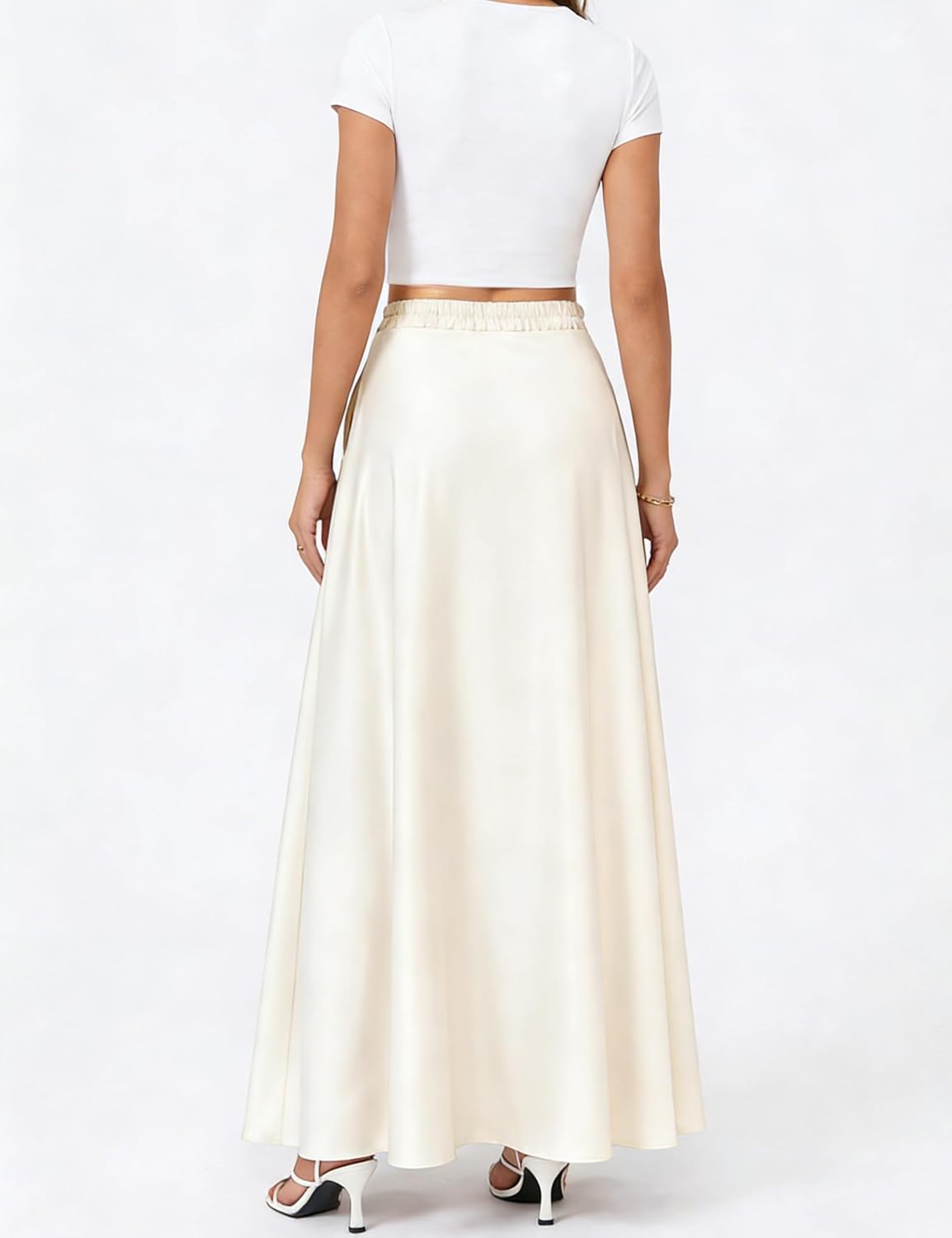 Maxi Satin Skirts for High-Waisted Side Slit with Pockets A-Line Long Skirts for Casual Daily Party