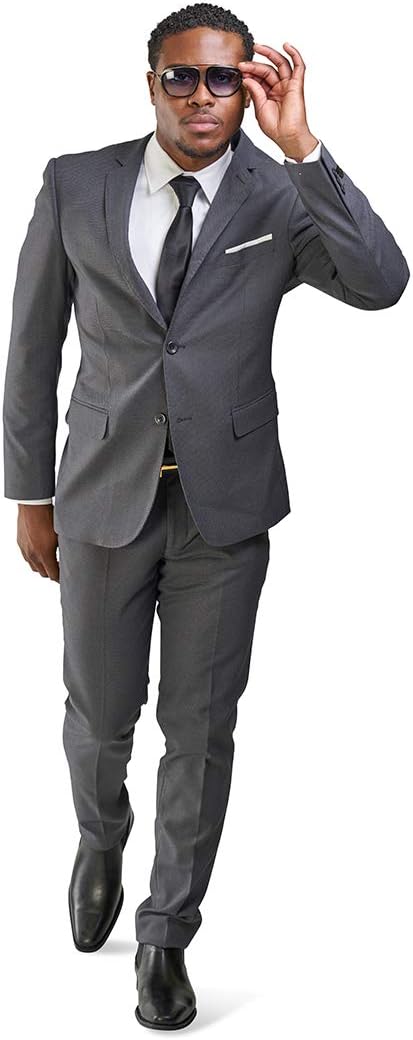 Slim Fit Suit Micro Textured Weave 2 Button Notch Collar