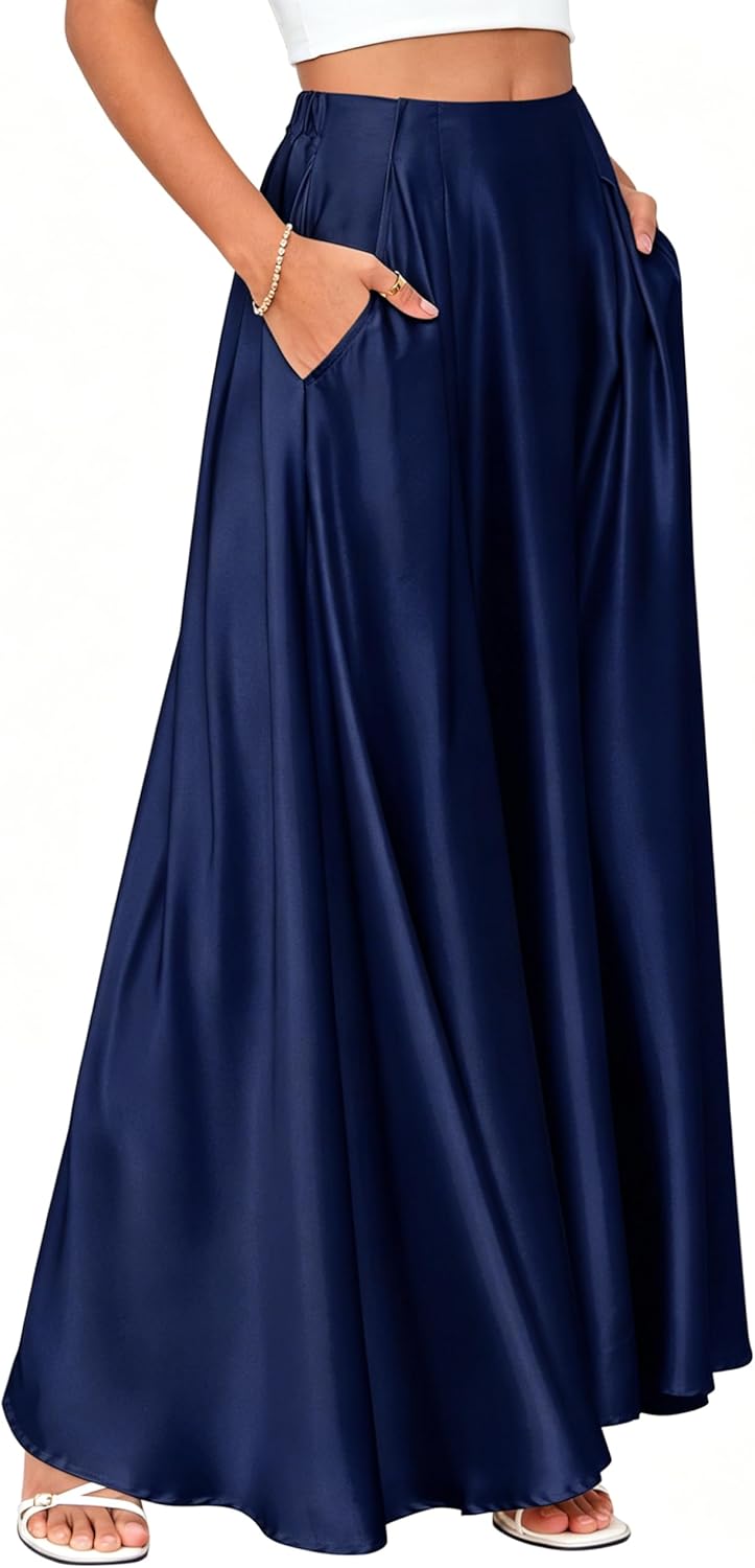 Maxi Satin Skirts for High Waisted Flowy Long A line Skirt Trendy for Office Holiday Party