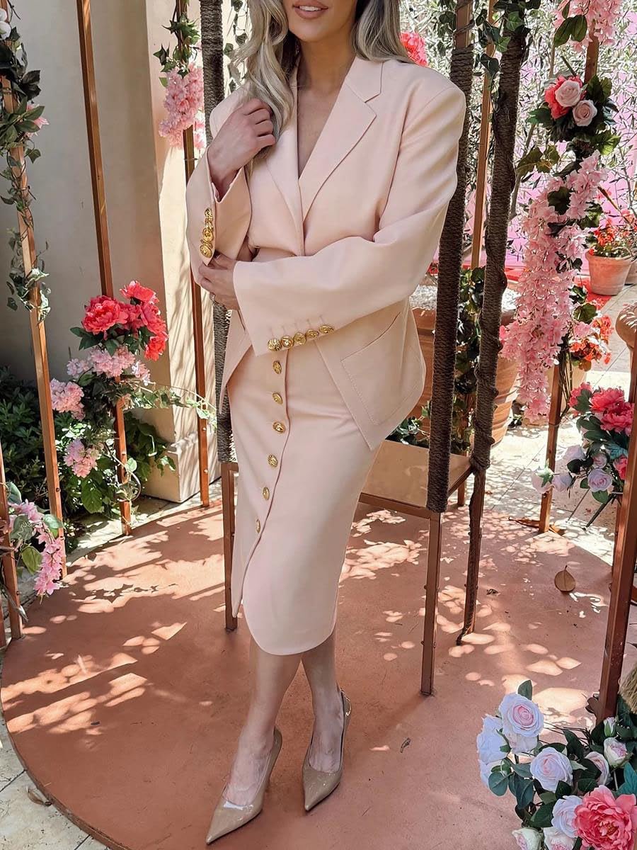 Single Breasted Skirt Suit Lapel Long Sleeve Blazer with High Waist Skirt Workwear Dinner Party Single Breasted Skirt Suit Lapel Long Sleeve Blazer with High Waist Skirt Workwear Dinner Party