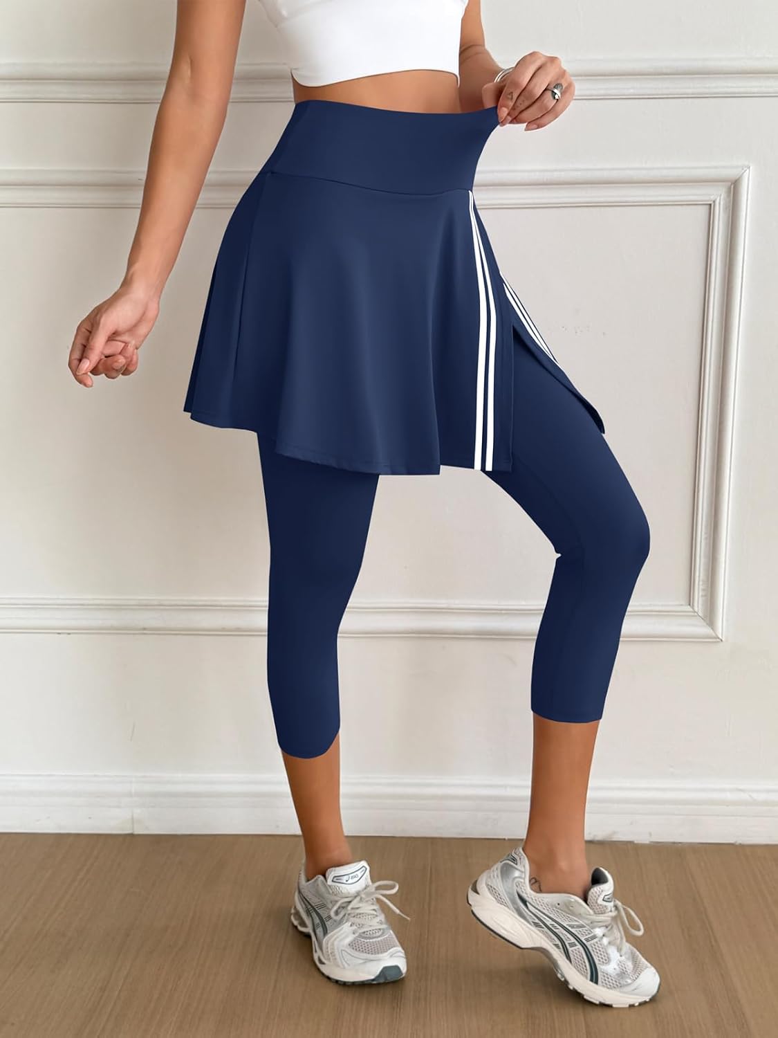 Skirted Leggings Contrast Tennis Athletic Wrap Skirt with Capris Leggings Pockets for Golf Pickleball Skirted Leggings Contrast Tennis Athletic Wrap Skirt with Capris Leggings Pockets for Golf Pickleball