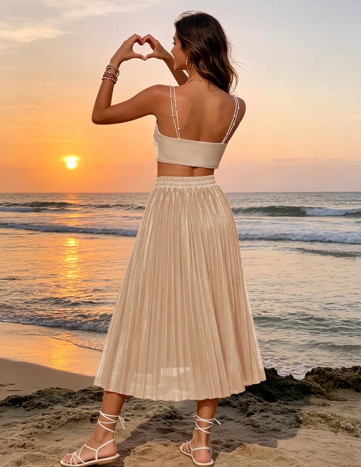 Pleated Midi Skirt for Aline Summer High Elastic Waisted Swing Skirts with Lining 2026 Pleated Midi Skirt for Aline Summer High Elastic Waisted Swing Skirts with Lining 2026