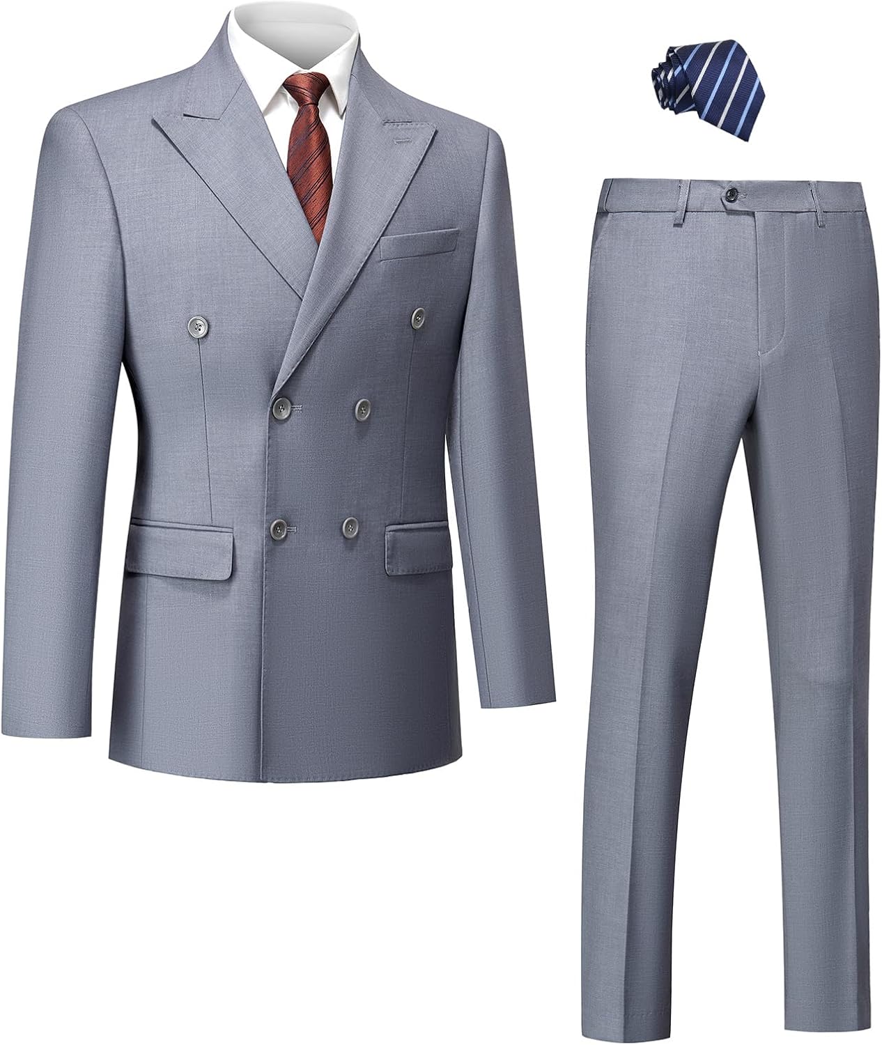 2 Piece Suit Slim Fit Double Breasted Color Tuxedo Blazer Pants for Prom with Tie 2 Piece Suit Slim Fit Double Breasted Color Tuxedo Blazer Pants for Prom with Tie