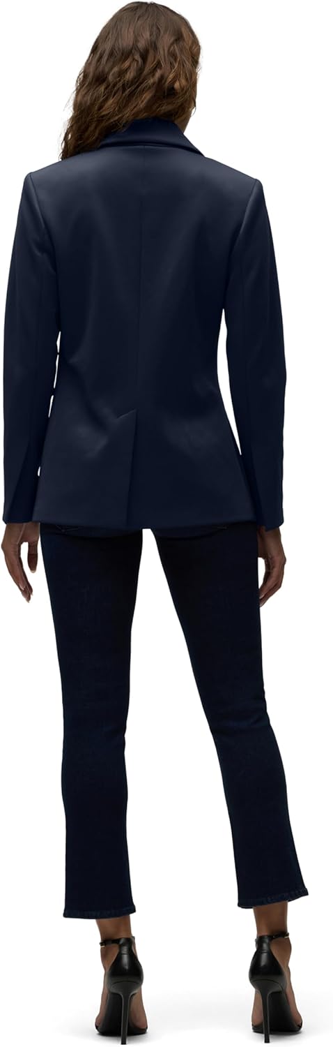 Women's Navy Peak Lapel Fitted Blazer Single Button Tailored Wool-Blend Jacket with Lapel Pin Matching Bootcut Jeans 2-Piece Set Women's Navy Peak Lapel Fitted Blazer Single Button Tailored Wool-Blend Jacket with Lapel Pin Matching Bootcut Jeans 2-Piece Set