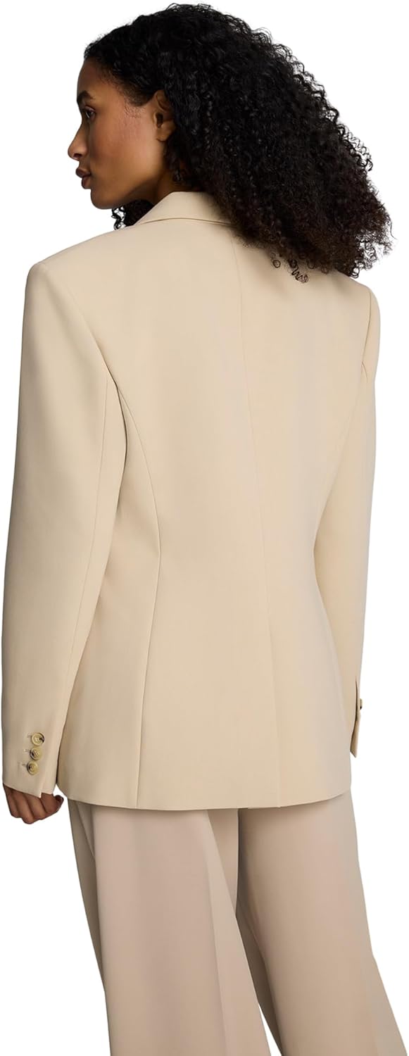 Women's Luxe Twill One Button Blazer Notch Lapel Flap Pocket Slim Fit Tailored Office Formal Jacket