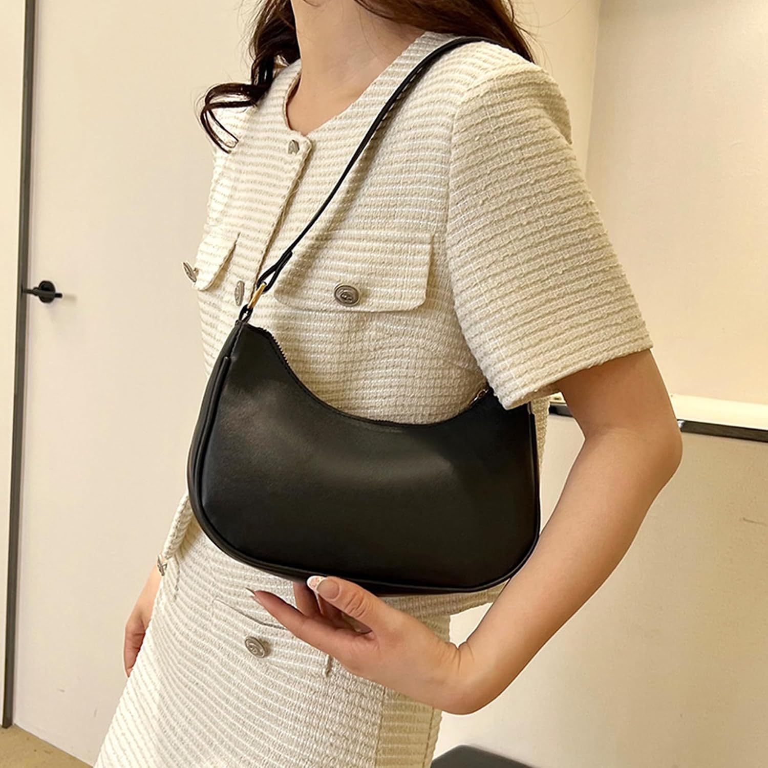 Shoulder Bags for Women Leather Tote Bag Handbag Y2K Purse Hobo Bag Zipper Underarm Bag
