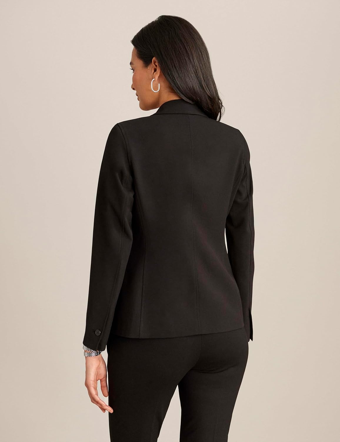 Women's Stretch One Button Blazer Notch Lapel Long Sleeve Slim Fit Tailored Stretch Woven Office Work Jacket
