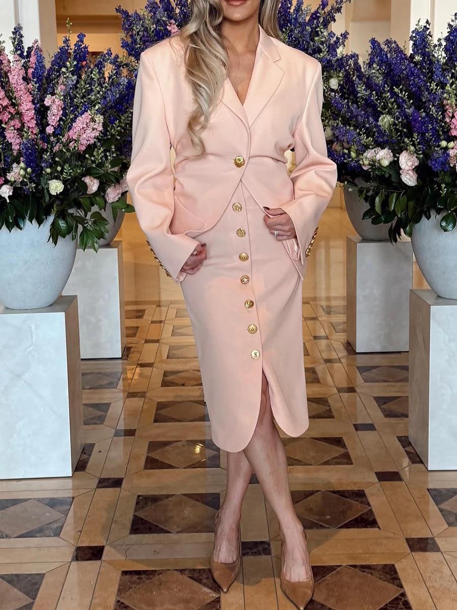 Single Breasted Skirt Suit Lapel Long Sleeve Blazer with High Waist Skirt Workwear Dinner Party Single Breasted Skirt Suit Lapel Long Sleeve Blazer with High Waist Skirt Workwear Dinner Party