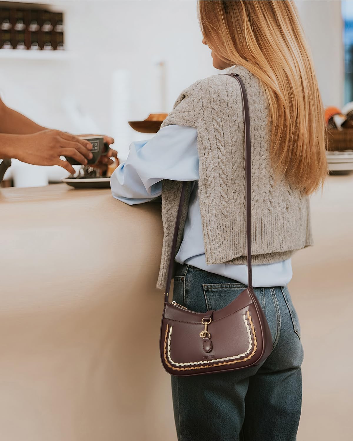 Shoulder Bag for Women Vegan Leather Women's Shoulder Purses Handbags with 2 Removable Strap Crossbody Bag Purses