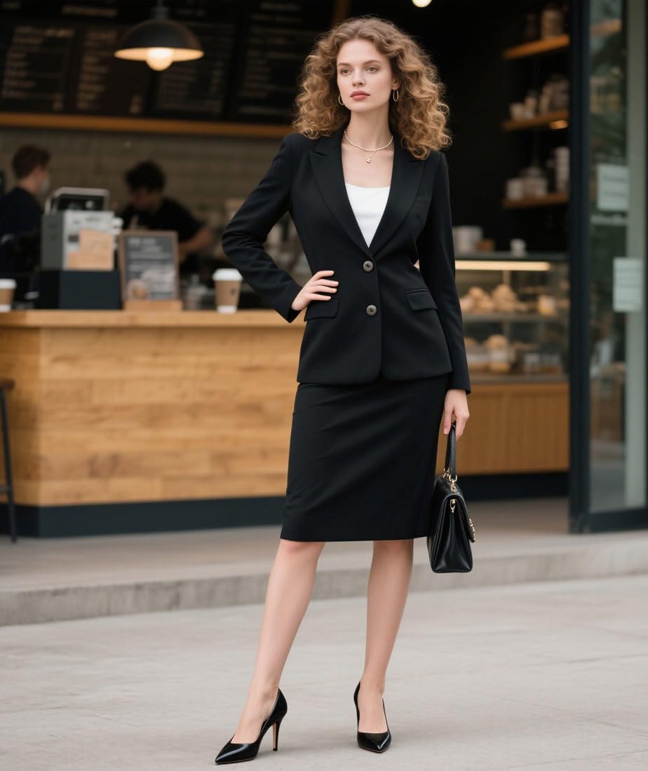 2 Piece Slim Fit Skirt and Blazer Sets for Business Office Formal Dress Suit