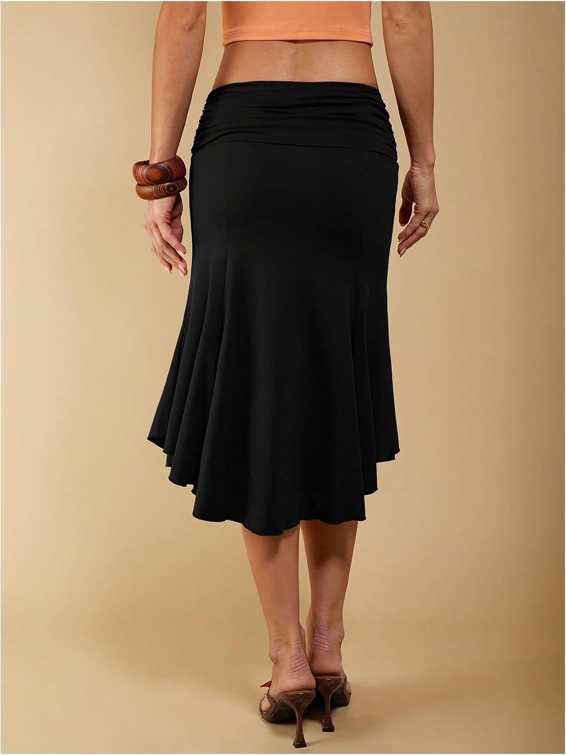 Women's Summer Midi Skirts Asymmetrical Ruffle Hem Ruched Date Night Skirts