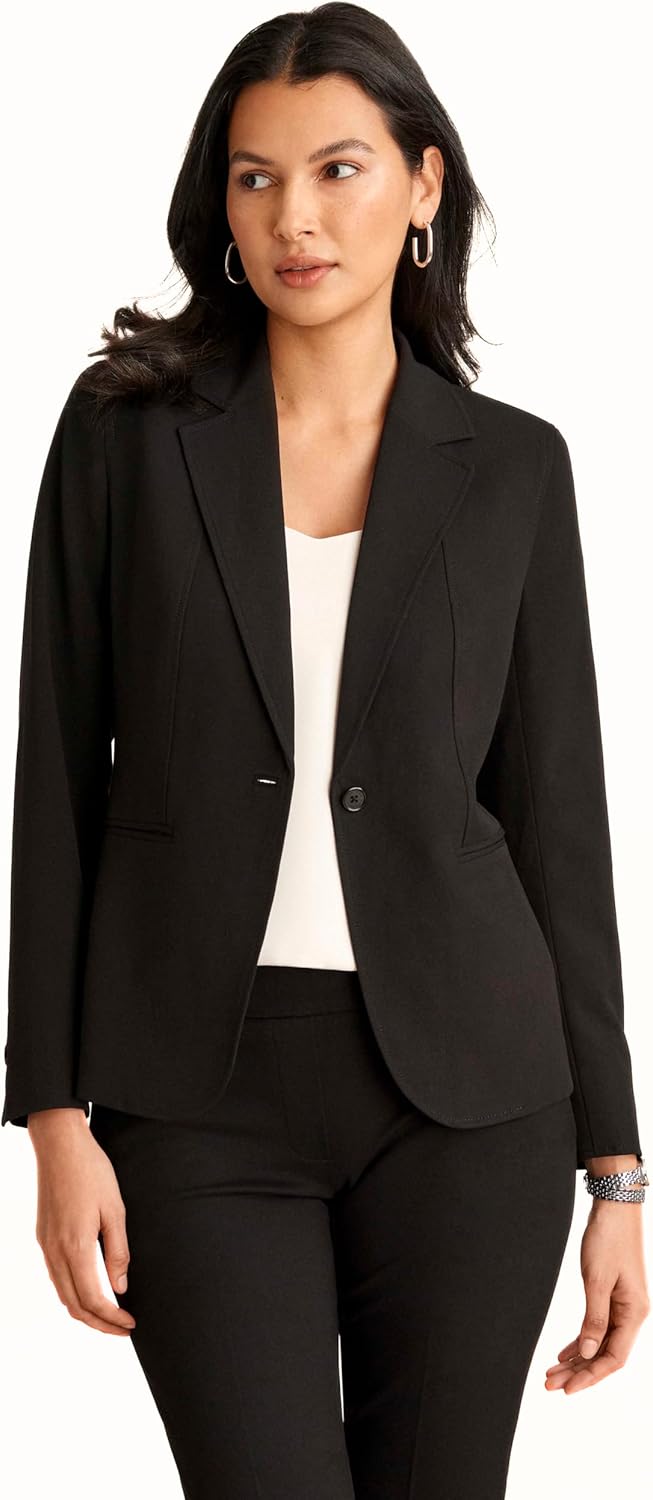 Women's Stretch One Button Blazer Notch Lapel Long Sleeve Slim Fit Tailored Stretch Woven Office Work Jacket