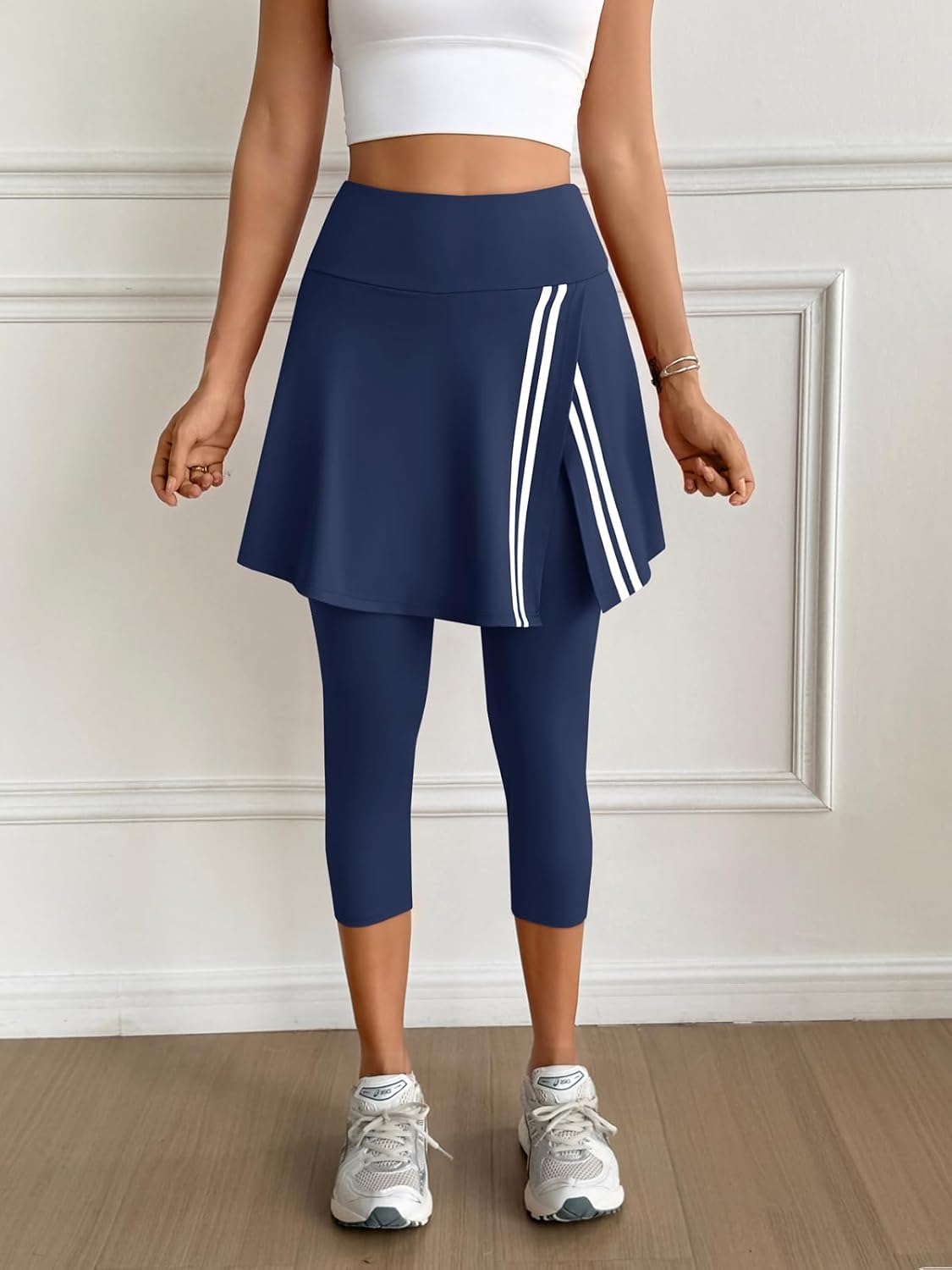 Skirted Leggings Contrast Tennis Athletic Wrap Skirt with Capris Leggings Pockets for Golf Pickleball Skirted Leggings Contrast Tennis Athletic Wrap Skirt with Capris Leggings Pockets for Golf Pickleball