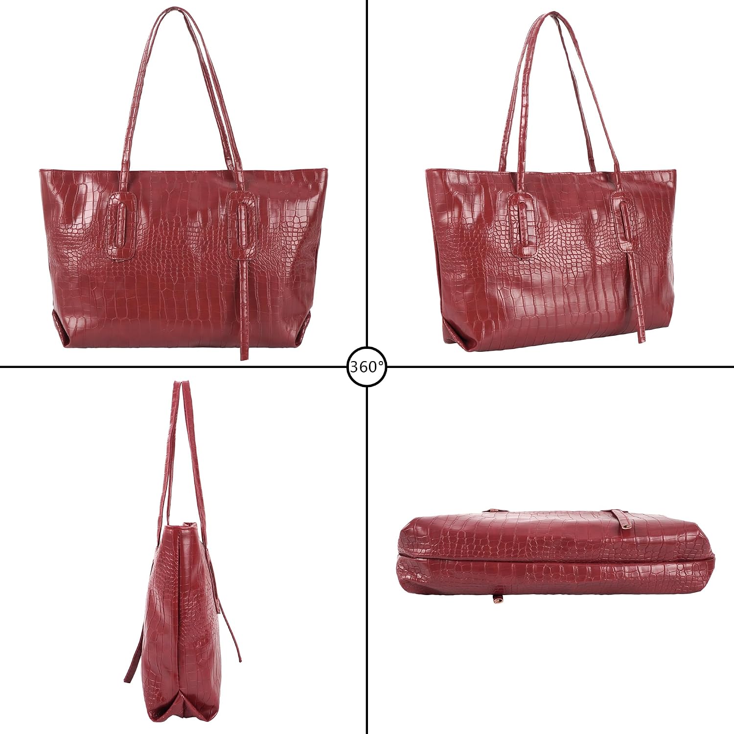 Women Large Faux Leather Tote Shoulder Bag Soft Top Handle Bag