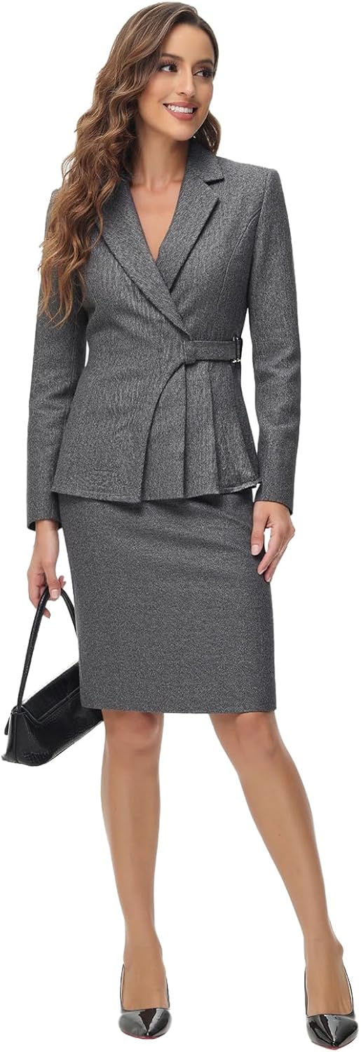 Skirt Sets 2 Piece Outfits Business Casual Suits for Asymmetric Blazer Dress Interview Work Office