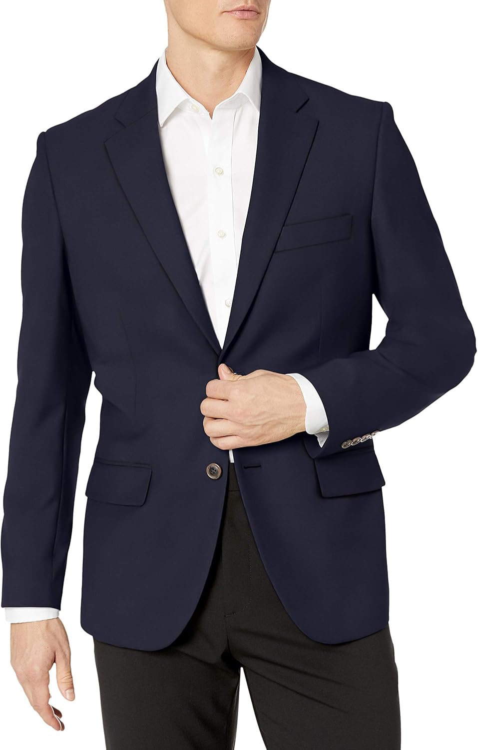 Men's Navy Notch Lapel 2-Button Blazer Flap Pocket Ticket Pocket Decorative Cuff Buttons Slim Fit Stretch Business Office Work Jacket